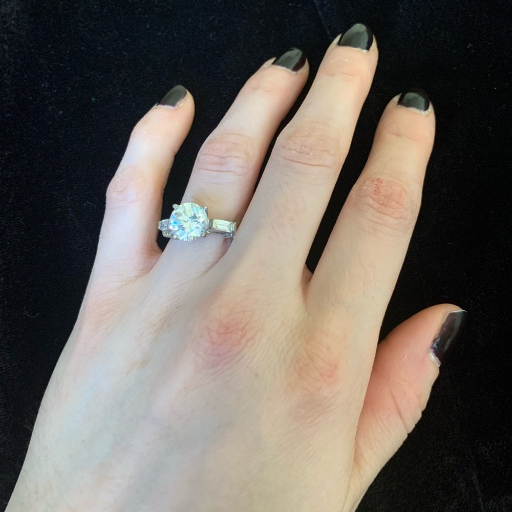 Silver tone rhinestone statement ring